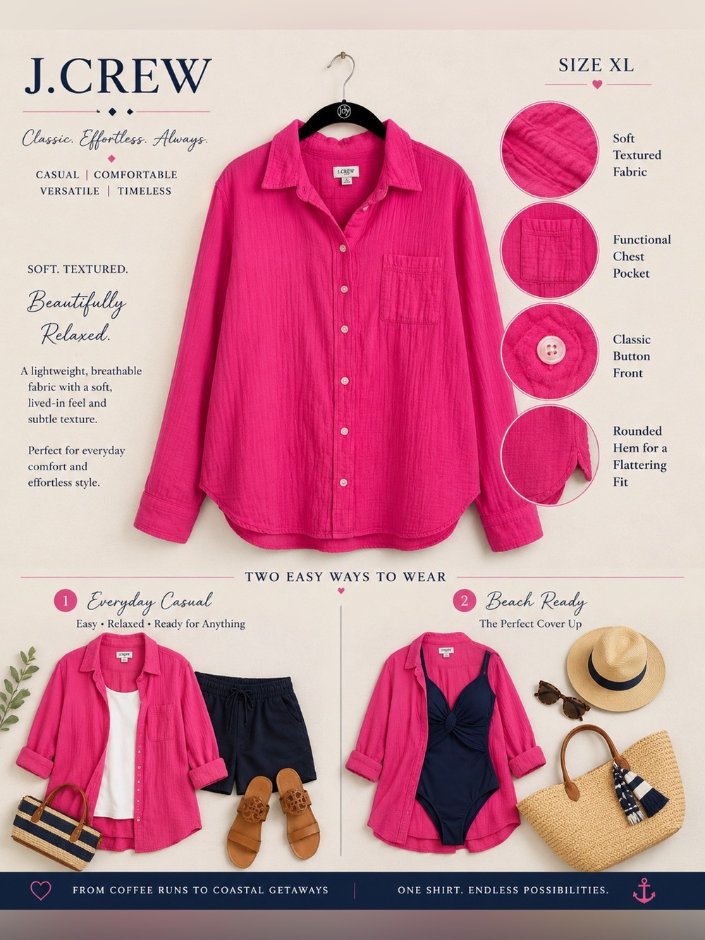 J. Crew Bright Pink Button-Front Cotton Shirt